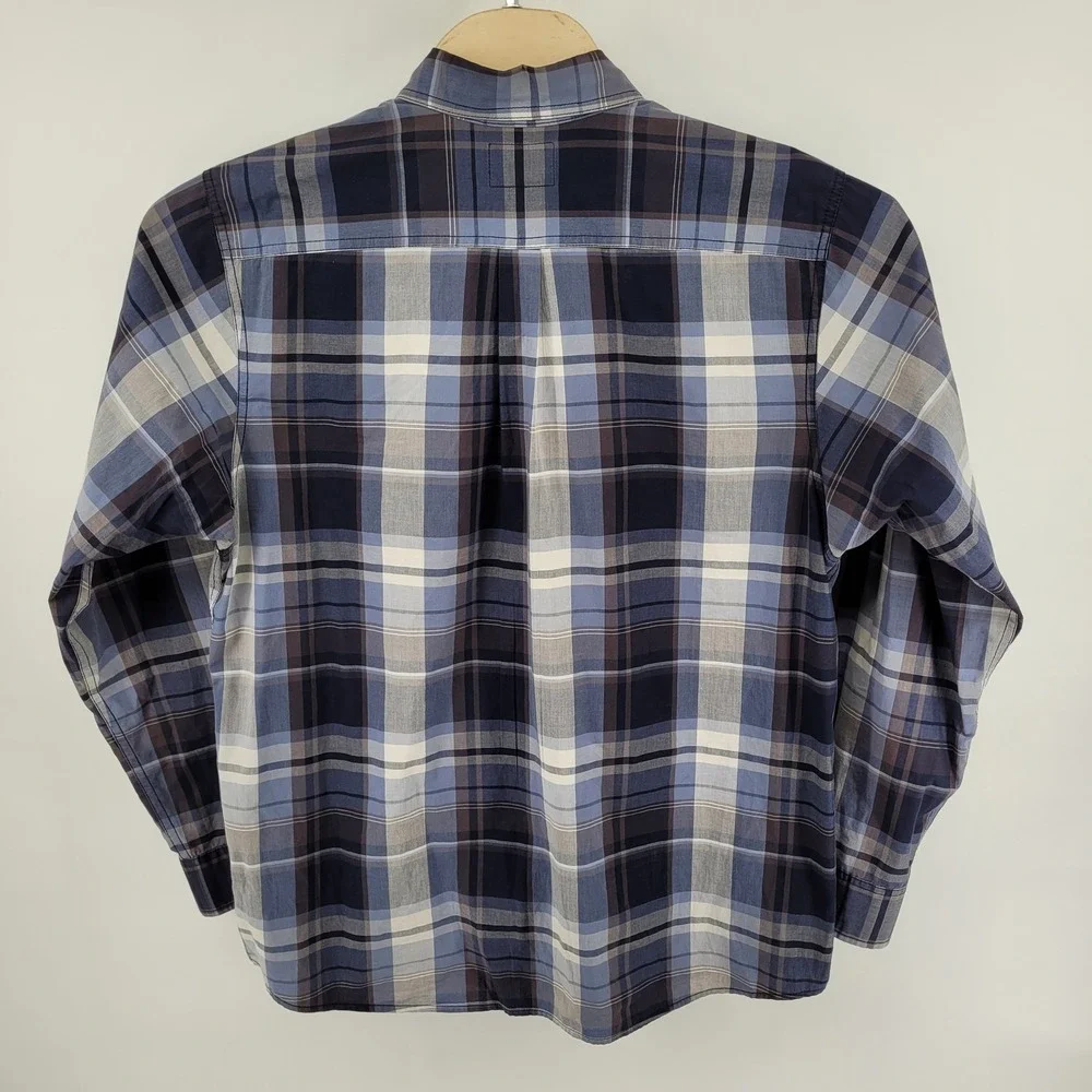 The North Face Mens XL Blue Plaid Long Sleeve Button Down Cotton Shirt KU 683677